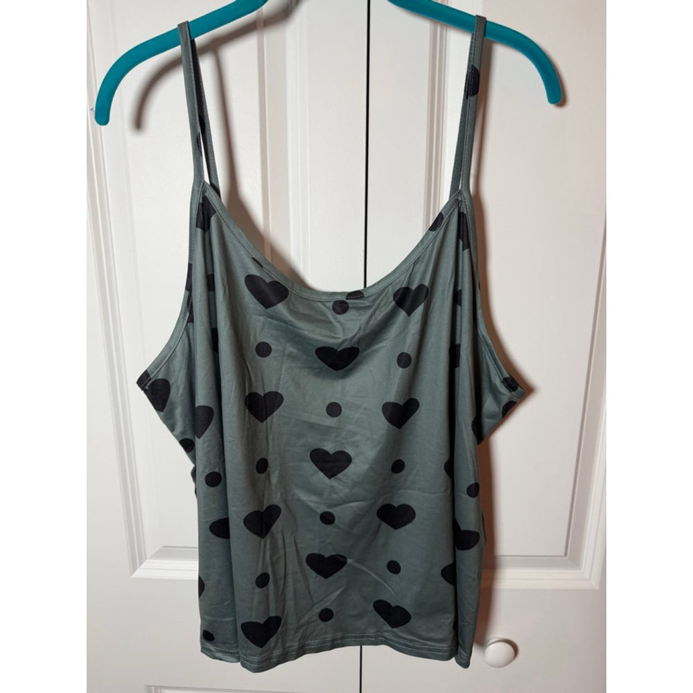 Plus 4X Green & Black Heart Print Pajama Set